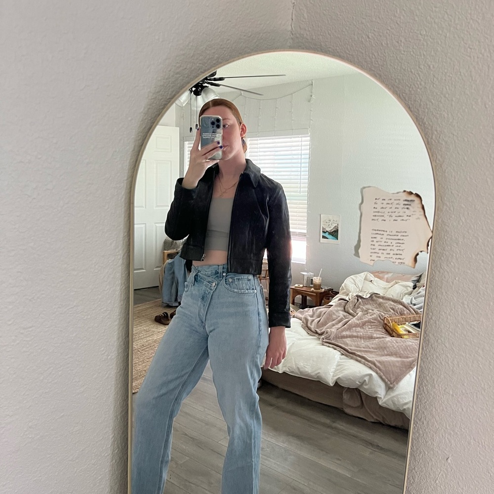 bad a$$ cropped vintage leather jacket